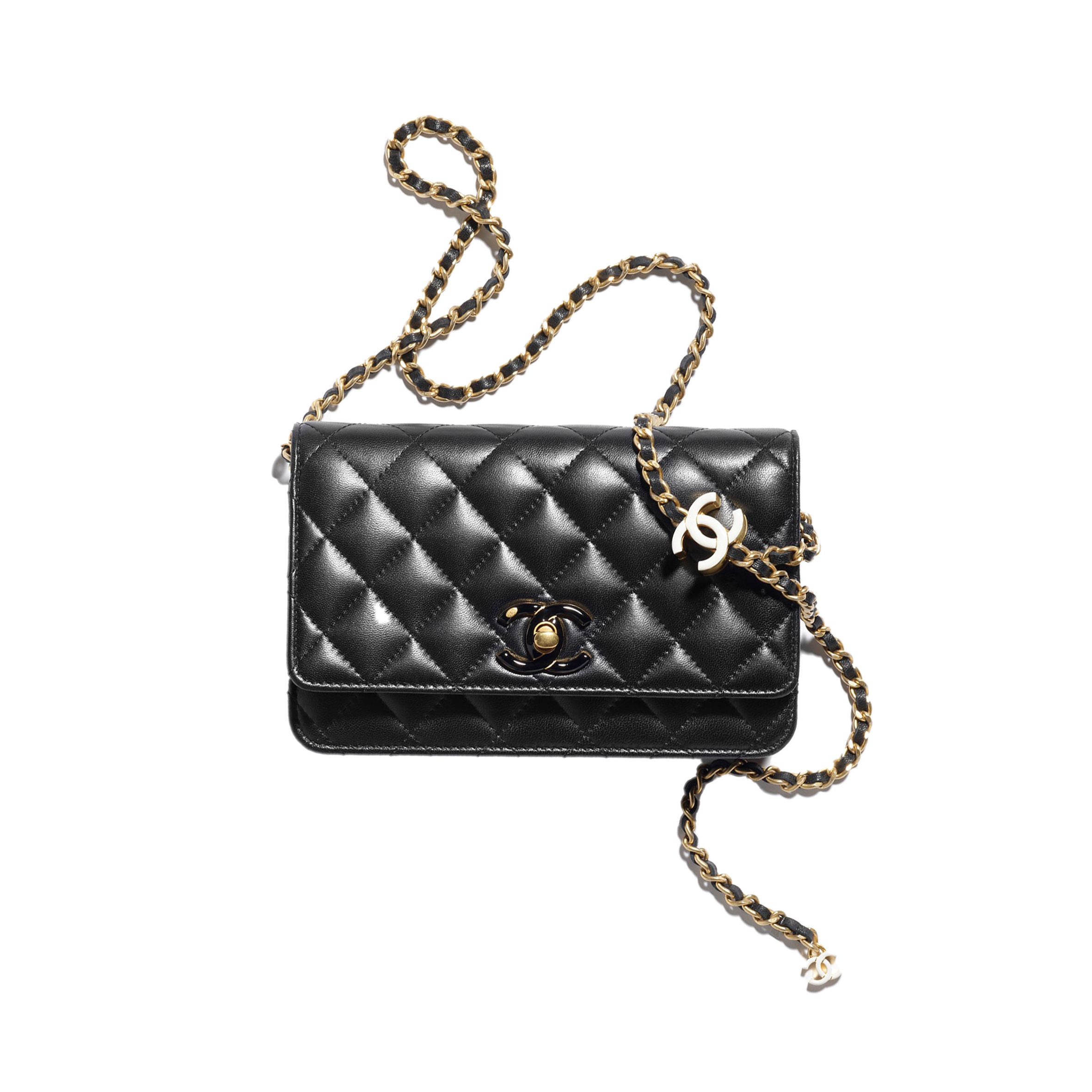 Ch*el on-chain wallet shiny lambskin, enamel and gold-tone metal black ap3938 (19.5*12*5.5cm)
